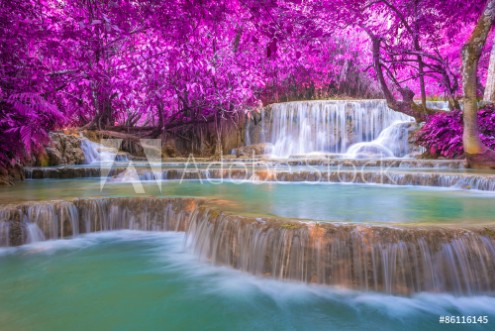 Picture of Waterfall in rain forest Tat Kuang Si Waterfalls at Luang praba